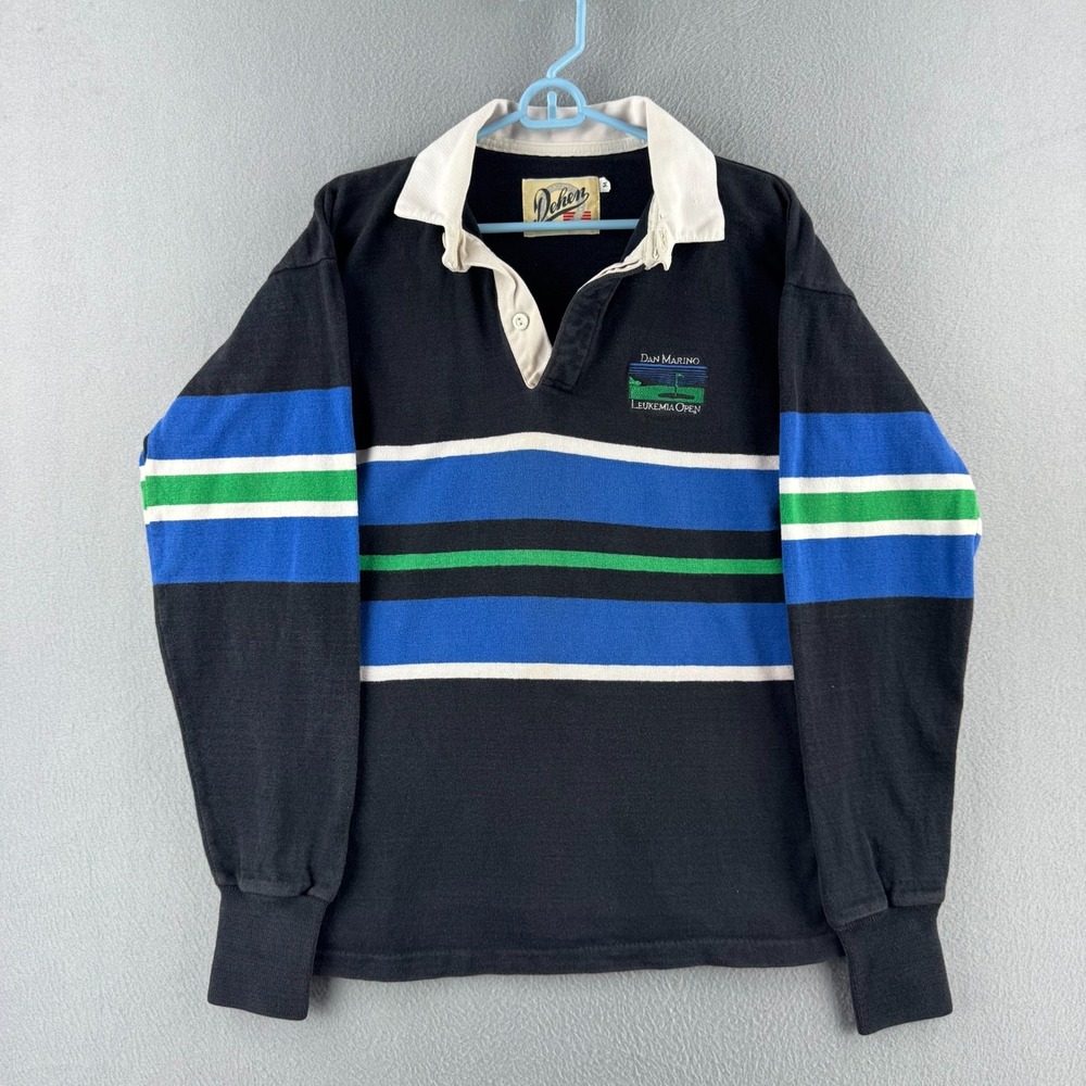 Dehen Rugby Shirt Mens Medium Striped Heavy Cotton 90s Made in USA Dan Marino